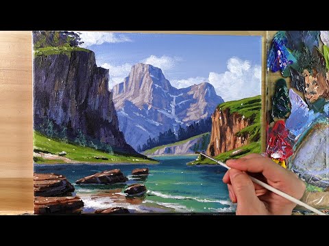 How to Paint Rocky Mountain Lake / Acrylic Painting / Correa Art