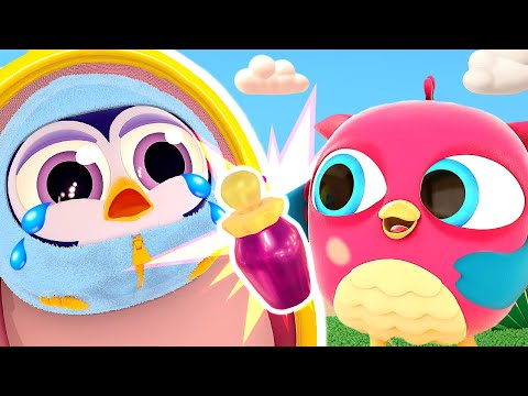 The toy penguin needs help! Hop Hop the owl pretends to be a doctor with Peck Peck the woodpecker.