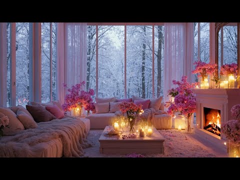 ❄️🎹 Warm Winter Lounge for Relaxing | 4 Hours of Snowy Views and Fireplace Sounds in Cozy Room