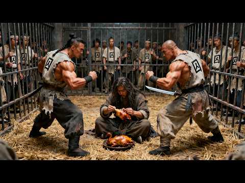 The prison bully picks on the newbie, not knowing he’s a kung fu master who makes him kneel and beg.