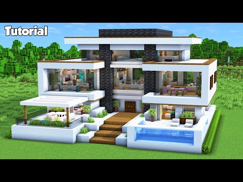 Minecraft: How to Build a Modern House Tutorial (Easy to Follow) #63 - Interior in Description!
