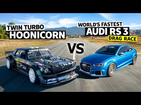8-Second AWD Audi RS 3 vs Ken Block’s 1400hp AWD Ford Mustang Hoonicorn