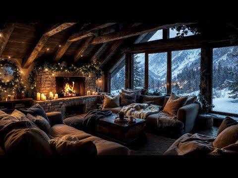 Peaceful Nights: Snowfall & Crackling Fireplace Ambiance for Deep Sleep 😴 Cozy Up in Warmth