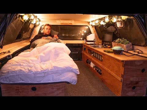 Solo Truck Cap Camping in Light Rain | Sounds of Camping | Relaxing ASMR