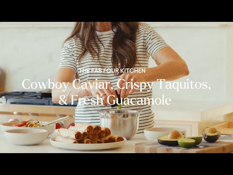 Fab Four Superbowl Spread: Slow-Cooker Chicken Taquitos, Cowboy Caviar, and Fresh Guacamole