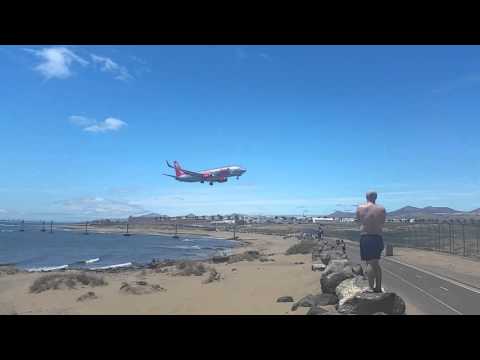 Plane landing at Lanzarote in slow motion.