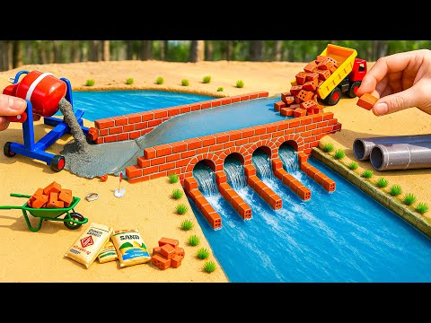 DIY Mini Truck Builds a Brick & Concrete 4 Compartment Dam for Heavy Trailer Trucks After the Flood