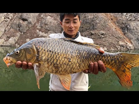 探钓深山水库,翻山越岭徒步一个多小时,下杆就上鱼,狂钓十条百斤大鱼!
