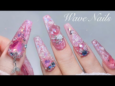 Nail ASMR | Radiant Wave Nails 〰💗 How to Create Shimmering 3D Art! Nail Extension | Nail Art