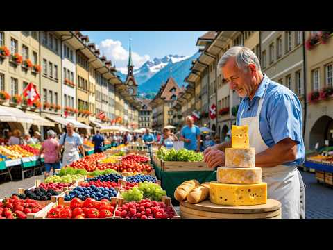 ORGANIC FARMERS MARKET PARADISE 🌸 LUCERNE SPRING MORNING WALKING TOUR IN SWITZERLAND 4K