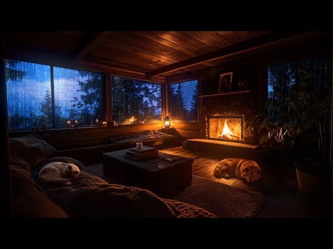 Nighttime Thunderstorm Retreat 🌧️ Cozy Room, Fireplace & Calming Rain Ambience