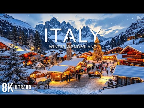 Christmas in Italy Winter 8K UHD ❄️ Snowy Alps, Historic Cities & Peaceful Countryside Landscapes 🌨️