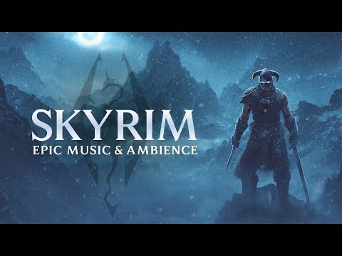 Skyrim | Epic Music & Ambience, Dragonborn & Battle Themes with Winter Atmosphere in 4K [Human-made]