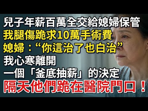 兒子年薪百萬全交給媳婦保管，我腿傷跪求10萬手術費，媳婦：你這治了也白治，我心寒離開，一個「釜底抽薪」的決定，隔天他們跪在醫院門口​！【康養人生道】 #康養人生道 #上了年紀該明白的事 #養老