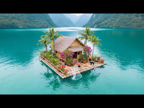 TIMELAPSE - Girl Building a Self-Sufficient Floating Bamboo Raft and Fishing | From Start to Finish