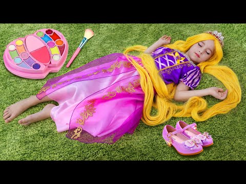 Sofia as Princess Rapunzel, plays with a children's hair salon