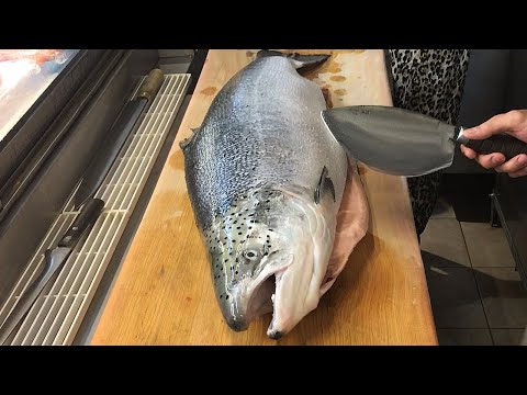 Salmon Cutting Skills 鮭魚切割技能 How to Cut a Salmon for Sashimi