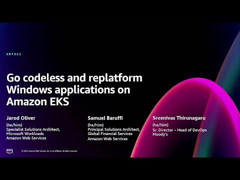 AWS re:Invent 2024 - Go codeless and replatform Windows applications on Amazon EKS (XNT311)