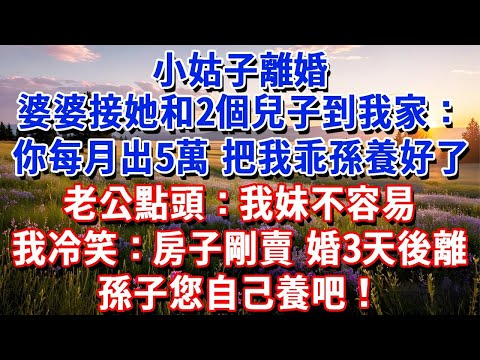 小姑子離婚，婆婆接她和2個兒子到我家：你每月出5萬，把我乖孫養好了，老公點頭：我妹不容易。我冷笑：房子剛賣，婚3天後離，您自己養吧！#小魚故事會#為人處世#人生感悟#中老年生活