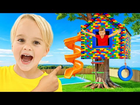 Kids built a Lego Tree House! - funny stories for kids