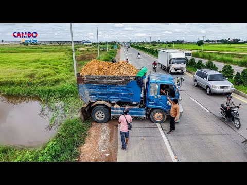 WONDERFUL!START PROJECT LANDFILL BY 5Ton TRUCKS  Unloading SoilRock &Dozer KOMATSU D37P Pushing soil