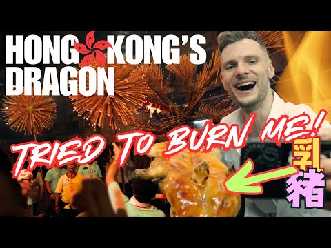 🇭🇰 鬼佬睇火龍被車房佬餵食乳豬、教他客家話粗口！Hong Kong’s WILD dragon party 🇭🇰 #大坑舞火龍