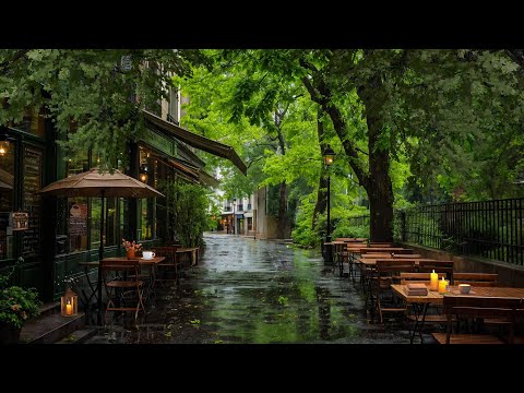 Relax Gently at a Cafe on a Rainy Day 🌧️ Slow Jazz and Rain Sounds for a Refreshing Mood