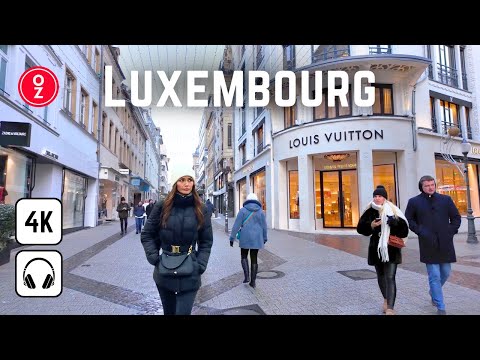 Luxembourg City đąđş Richest Country in the World, 4K 60fps Walking Tour at Snowy Day 2024 âď¸