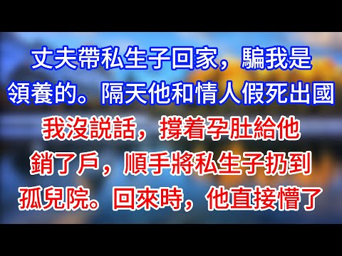 【完結】丈夫帶私生子回家，騙我是領養的。隔天他和情人假死出國。我沒説話，撐着孕肚給他銷了戶，順手將私生子扔到孤兒院。回來時，他直接懵了