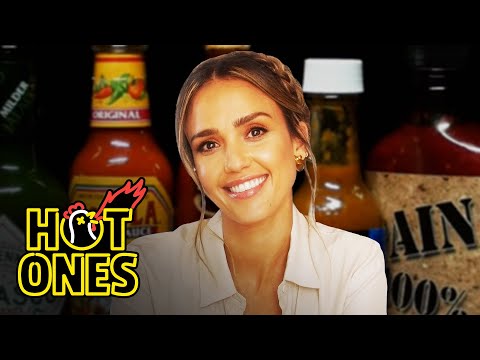 Jessica Alba Applies Lip Gloss While Eating Spicy Wings | Hot Ones