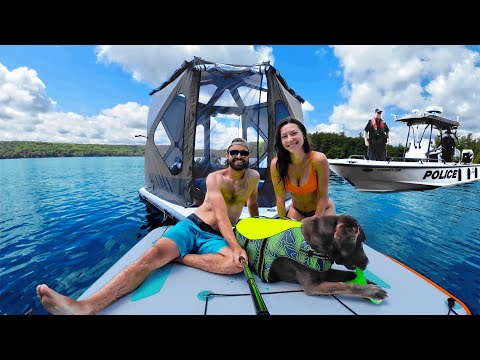 Floating Tent camping W/ Our Dog (Police Show Up)