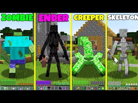 ENDERMAN ZOMBIE CREEPER SKELETON ATTACKED THE VILLAGE in Minecraft