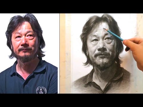 Draw an old man's portrait in Pencil with a photo reference