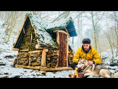 TIMELAPSE —30 DAYS: Surviving Snowstorm by Building Bushcraft Shelter