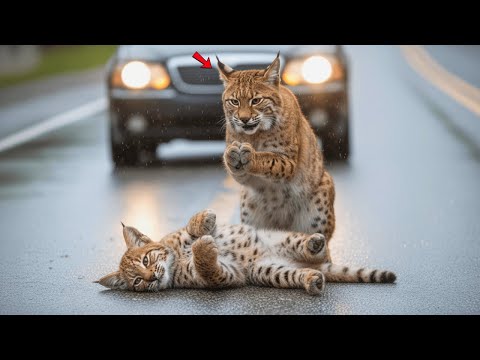 Drivers Froze When They Saw This Bobcat Mother Begging for Her Injured Cub