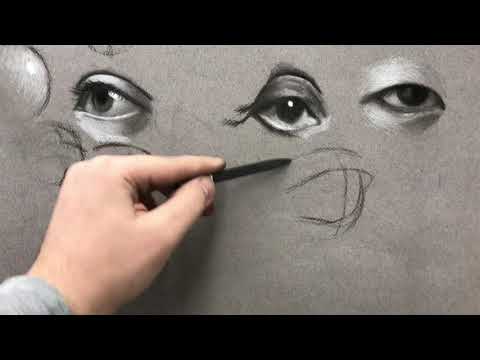 Drawing Eyes With Charcoal On Gray Toned Paper (part 2)