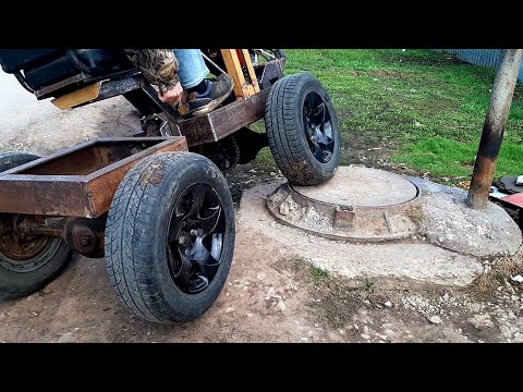 Самодельный минитрактор переломка. Серия 7.  Ходовые испытания. Уронил трактор в колодец)