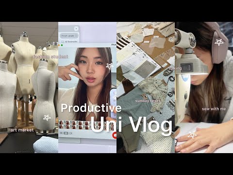 PRODUCTIVE UNI VLOG 🎧: Fashion major, sew with me, baking, art market, sunday reset etc.