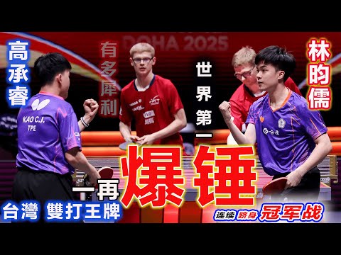 【衝搶冠軍之路】林昀儒高承睿有點狠！上來連爆兩局，讓世界第一差點就打出自閉、吞蛋出局，輸急眼了的勒布倫兄弟，一再對飆神仙球，可還是被一再爆錘，只能淪為背景牆見證台灣王牌男雙的霸氣崛起！