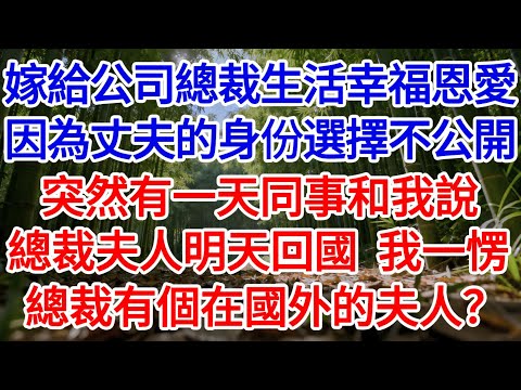 嫁給公司總裁生活幸福恩愛，因為丈夫的身份我們選擇不公開，突然有一天同事和我說，總裁夫人明天回國，我一愣：總裁有個在國外的夫人？#為人處世#生活經驗#情感故事#故事#小說#戀愛#情感#婚姻