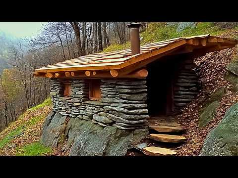 Man Builds House with STONES and LOGS in the Mountain | Start to Finish by @Village