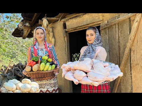 Cooking Chicken and Mushrooms Recipe! Baking Tandoori Breads in Village Kitchen
