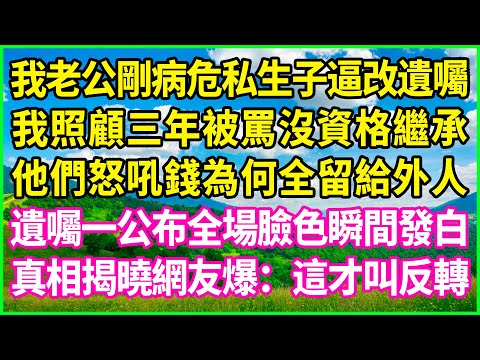 我老公剛病危私生子逼改遺囑，我照顧三年被罵沒資格繼承，他們怒吼錢為何全留給外人，遺囑一公布全場臉色瞬間發白，真相揭曉網友爆：這才叫反轉！#情感故事 #花開富貴 #感人故事 #深夜談話 #人生故事