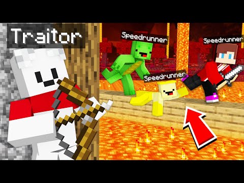 Speedrunners vs Secret Traitor in Minecraft - Maizen JJ and Mikey