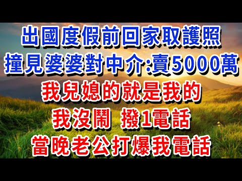出國度假前回家取護照，撞見婆婆對中介説：就賣5000萬，我兒媳的就是我的！我沒鬧撥1電話，當晚老公打爆我電話：房子沒了，你讓我住哪？