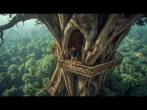 150-Day Challenge: Building a Bamboo Tree Shelter Using Primitive Tools to Avoid Wild Beasts