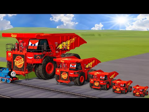 Big & Small Hirochi Dump Truck Lightning Mcqueen vs Trains Thomas | BeamNG.Drive