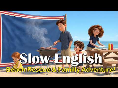 Easy English Listening (A2 Level)丨Gets LOST at the Beach! 😱 Family Rescue, BBQ Teamwork & Stargazing