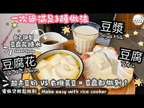 【豆漿 豆腐花 豆腐】 超市豆奶VS有機黃豆 | 整開豆腐花順便整埋豆腐 | 豆腐花糖水調配 | 電飯煲做法 | 熟石膏粉比例的分別 | 分享成功秘訣及失敗原因 | 中英文CC字幕 | ENG SUB