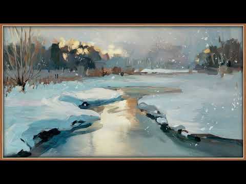 4K Winter Wonderland TV Art: Serene Snowy Landscape in a Minimalist Frame